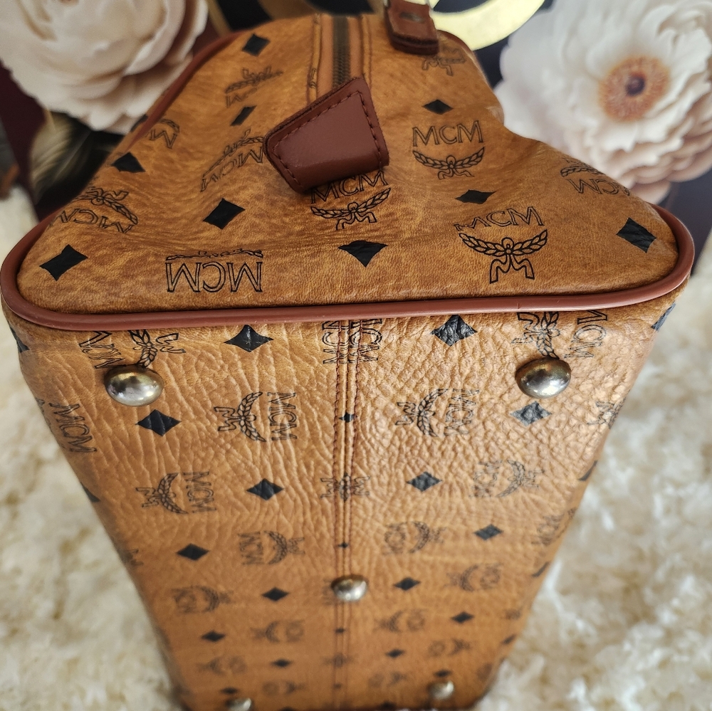 MCM Boston Cognac and Brown Monogram Satchel - Picture 3 of 7